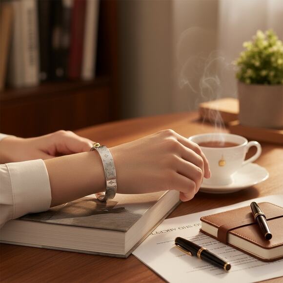 Louis Vuitton Nanogram Cuff Bracelet Silver & Gold Small - Picture 4 of 4